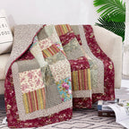 Tache Fairy Tale Tea Party Beige Burgundy Paisley Floral Cotton Patchwork Quilted Throw Blanket (DXJ103443)