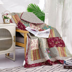 Tache Fairy Tale Tea Party Beige Burgundy Paisley Floral Cotton Patchwork Quilted Throw Blanket (DXJ103443)