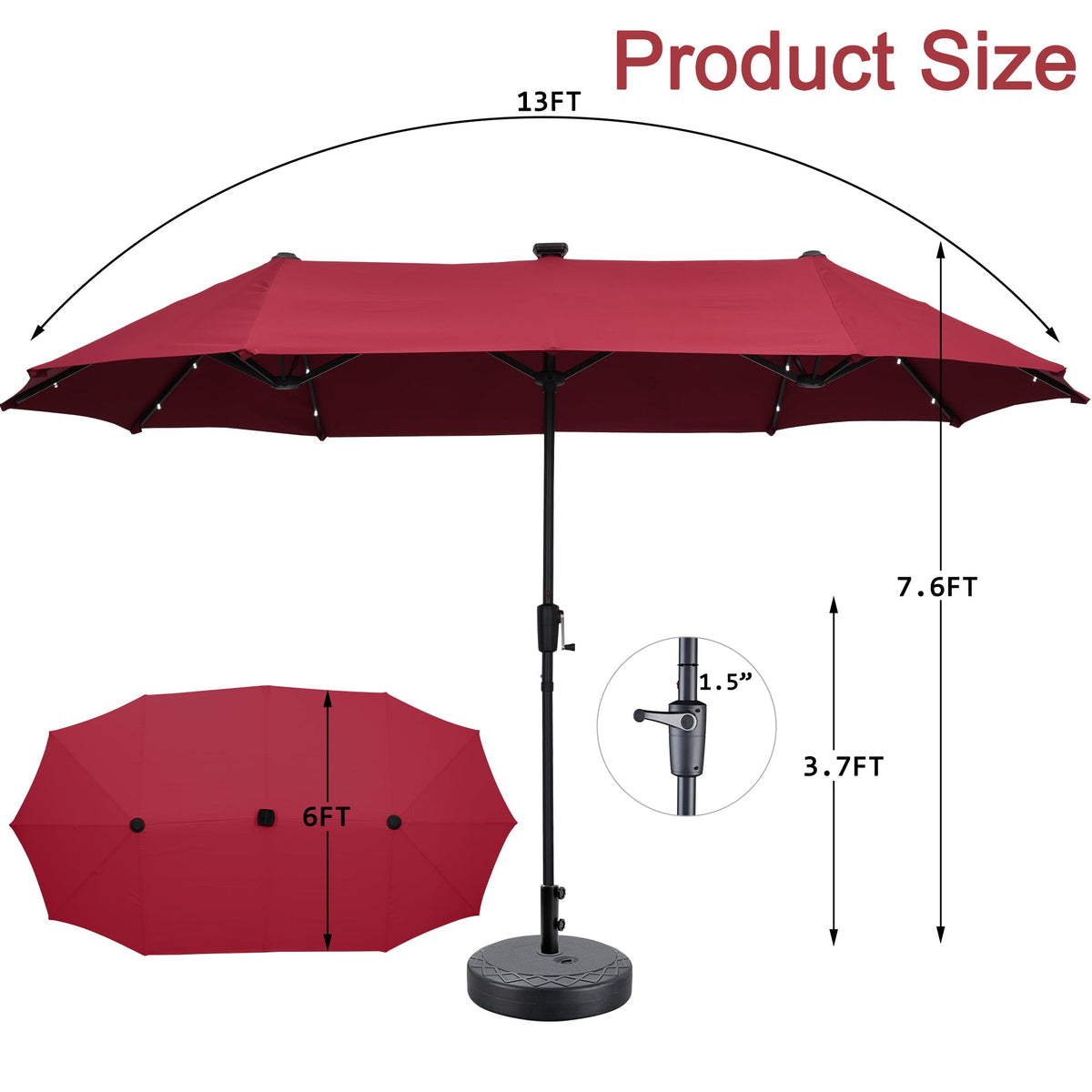 Ainfox 13ft Outdoor Patio Umbrella with Lights and Decorative Pattern Umbrella Base