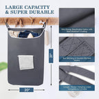 The Fine Living Co. X Large Hanging Laundry Hamper with Over Door Hooks & Adhesive Durable Space Saving Laundry Bag with Zipper and Wide Open TopHanging Dorm Laundry Hamper 20 x3.75 x31  (Grey XL)