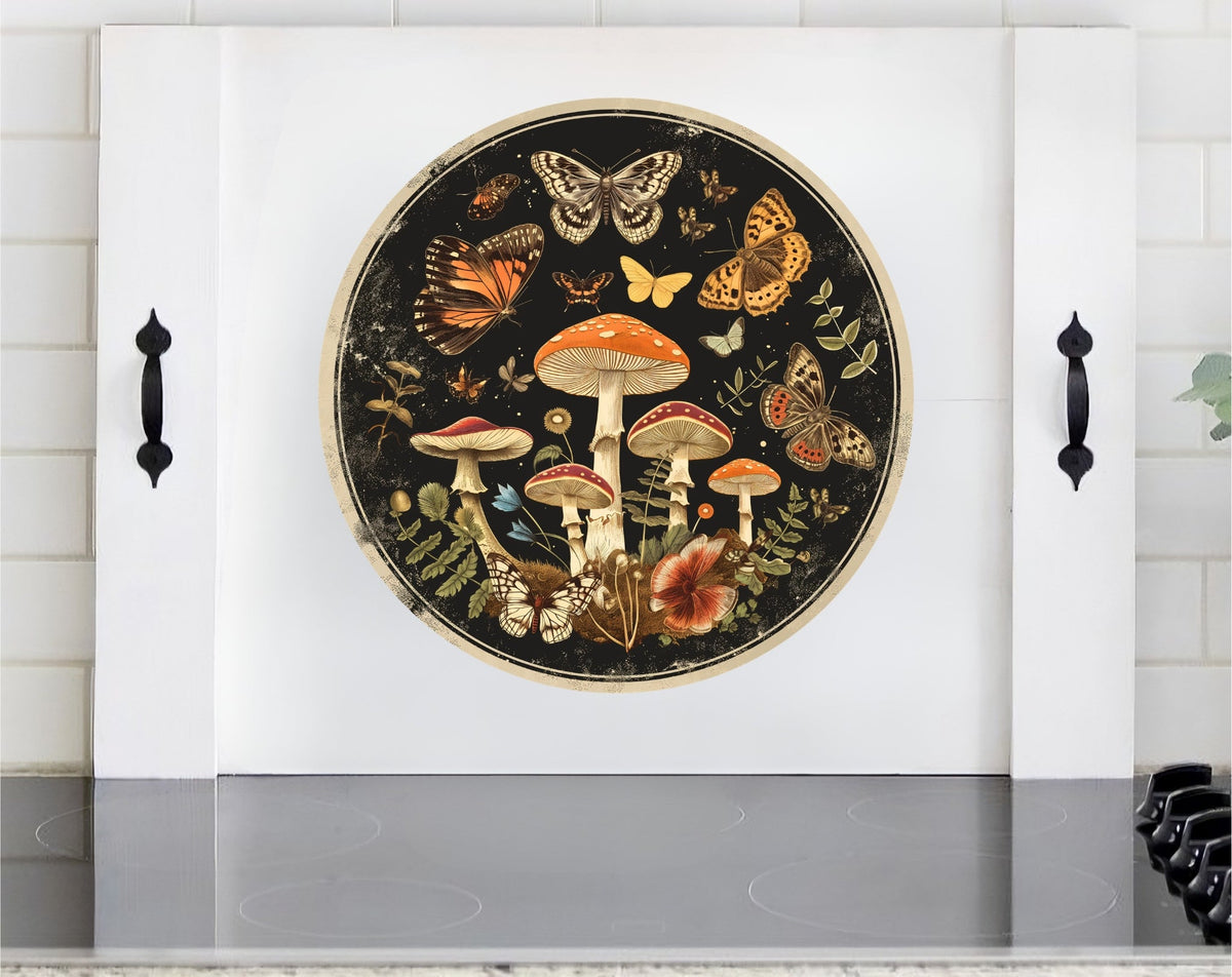 Mushroom Stove Cover | Cottagecore Wooden Noodle Board | Butterfly Kitchen Decor