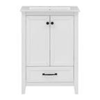 24" Bathroom Vanity with Sink, Bathroom Vanity Cabinet with One Drawer and Doors, Solid Wood and MDF, White