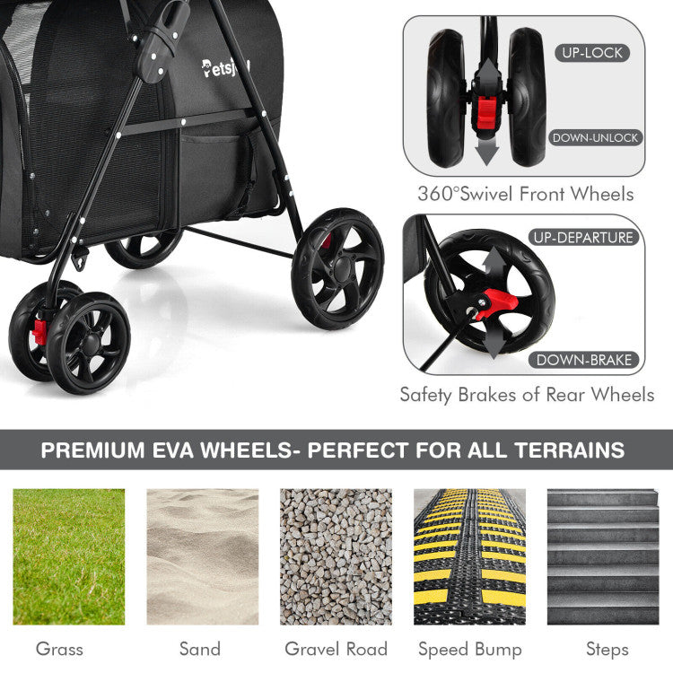 4-in-1 Double Pet Stroller with Detachable Carrier and Travel Carriage