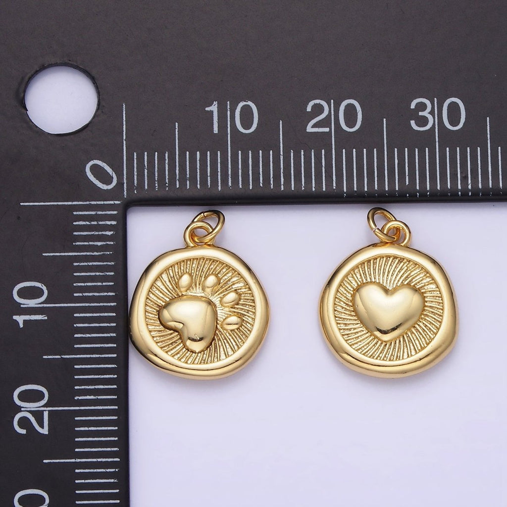 14K Gold Filled Pet Animal Pawprint Line-Textured Stamped Charm in Gold & Silver | AG639