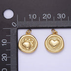 14K Gold Filled Pet Animal Pawprint Line-Textured Stamped Charm in Gold & Silver | AG639