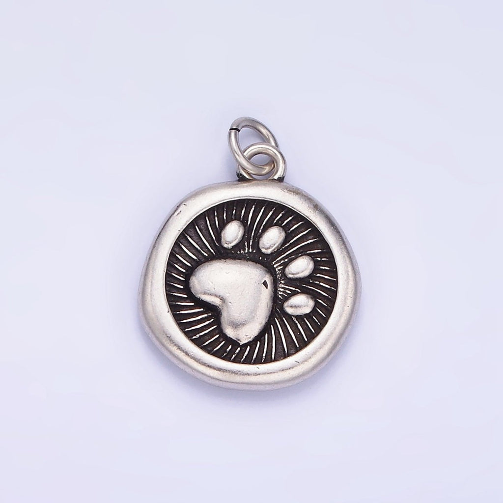 14K Gold Filled Pet Animal Pawprint Line-Textured Stamped Charm in Gold & Silver | AG639