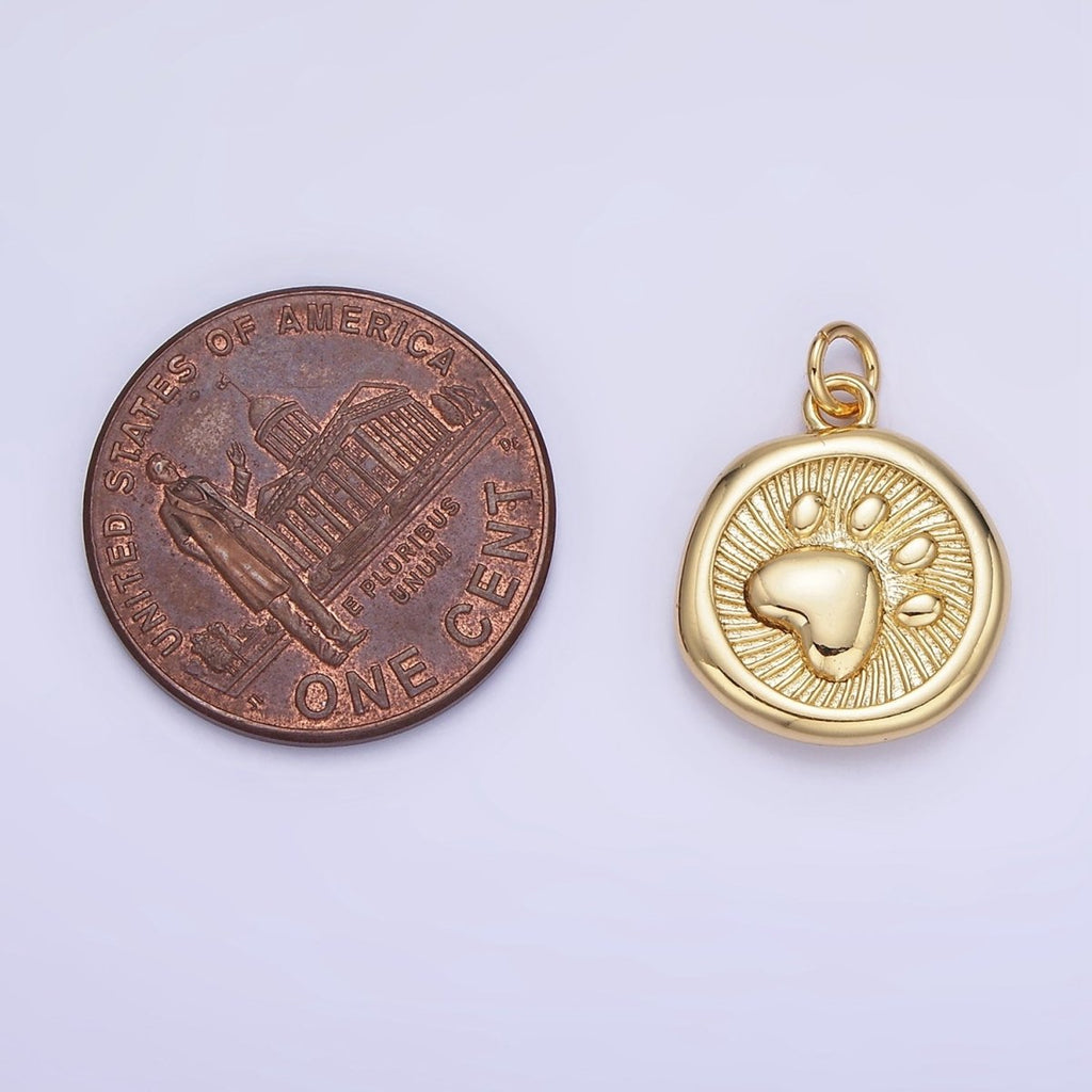 14K Gold Filled Pet Animal Pawprint Line-Textured Stamped Charm in Gold & Silver | AG639