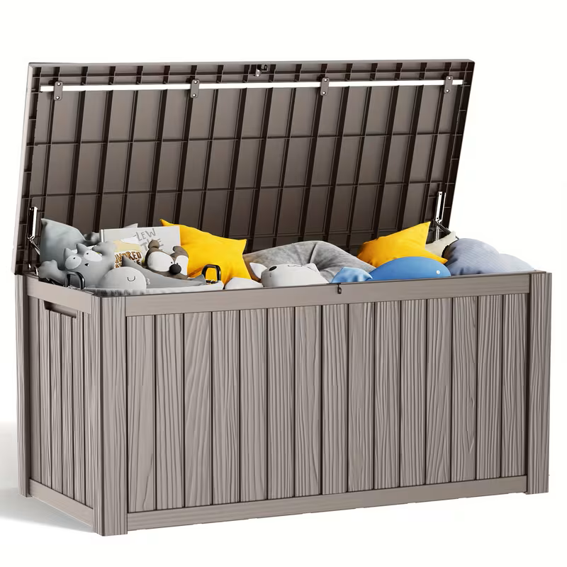 75 Gallon Heavy-Duty Outdoor Deck Box – Waterproof Patio Storage Box with Hinged Lid, Lockable & Easy Assembly