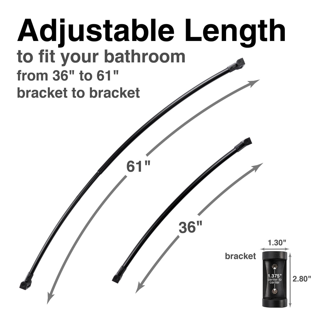 36 in. to 61 in. Curved Shower Rod (Black Finish)