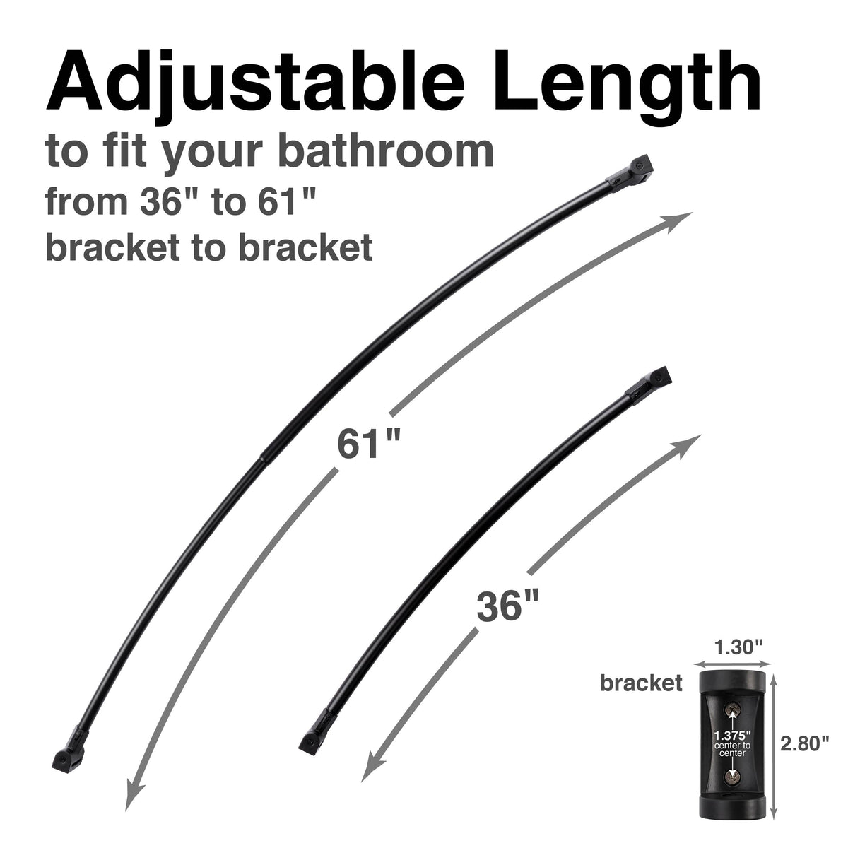 36 in. to 61 in. Curved Shower Rod (Black Finish)