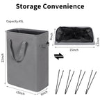 Slim Laundry Hamper With Handles Collapsible Laundry Basket Thin Dirty Clothes Basket Narrow Laundry Bag Foldable Dirty Cloth Hamper 45L (21 inchesGrey)
