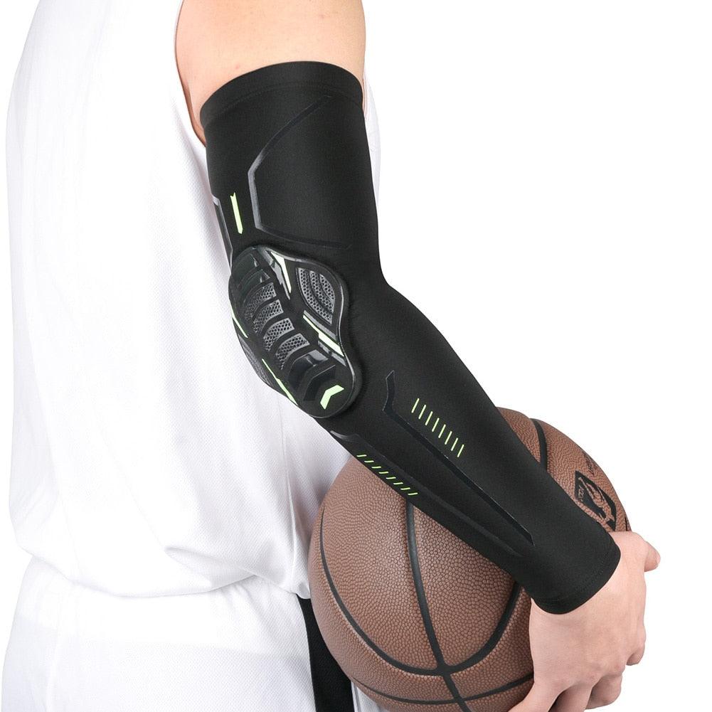 1PC Sport Black Arm Guard Compression Sleeves Sports Fitness Elastic Elbow Protective Pad Outdoor Basketball Football Sleeves For UV Summer Sun Protection Men Athletic Arm Cover