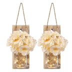 2 Pack Rustic  Jar Fairy Strip Lights Wall Decor Hydrangea Sconces Decorative Home Chic Hanging LED FlowersHanging Design with Remote Control LED Fairy Lights and White Peony, Farmhouse Kitchen Decorations Wall Home Decor Living Room Lights Set of Two