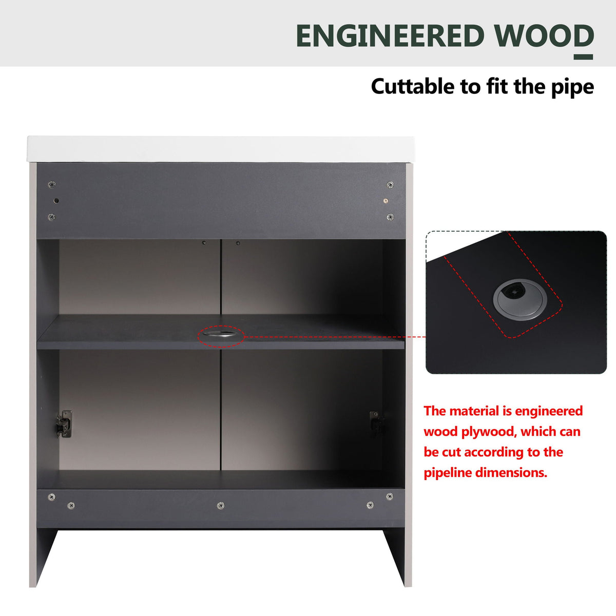 Contemporary Freestanding Bathroom Vanity With Resin Sink & Soft-Close Cabinet Doors