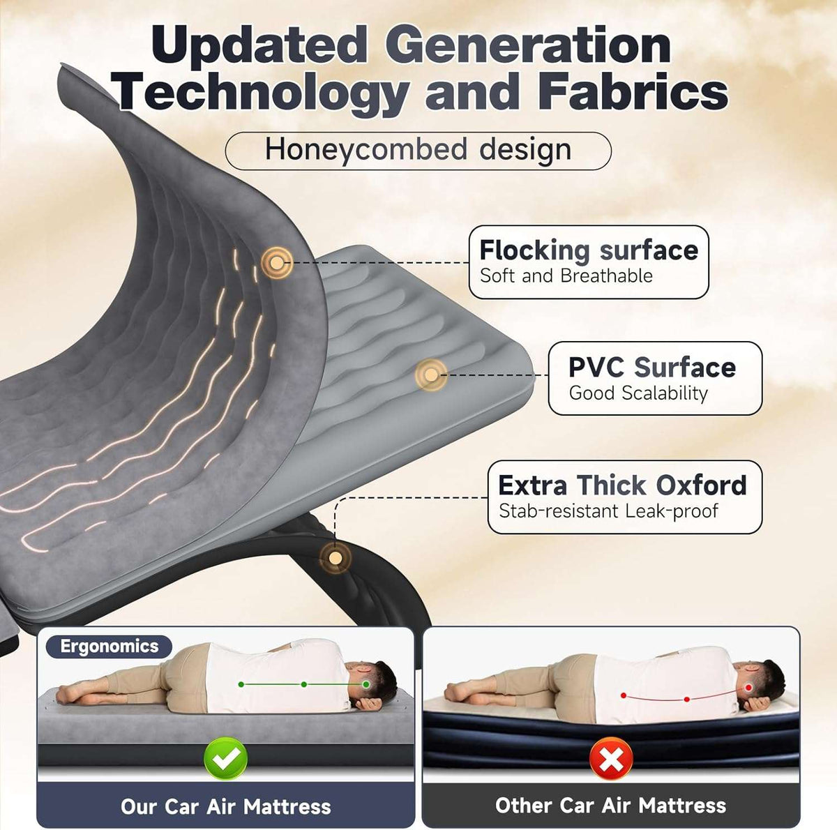 Thicken Backseat SUV/Car/Truck Air Mattress Air Bed Inflatable SUV Truck Mattress -24'' Width/Grey