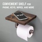 6 in. Wall-Mounted Pipe Toilet Paper Holder with Wood Shelf, Trail Brown