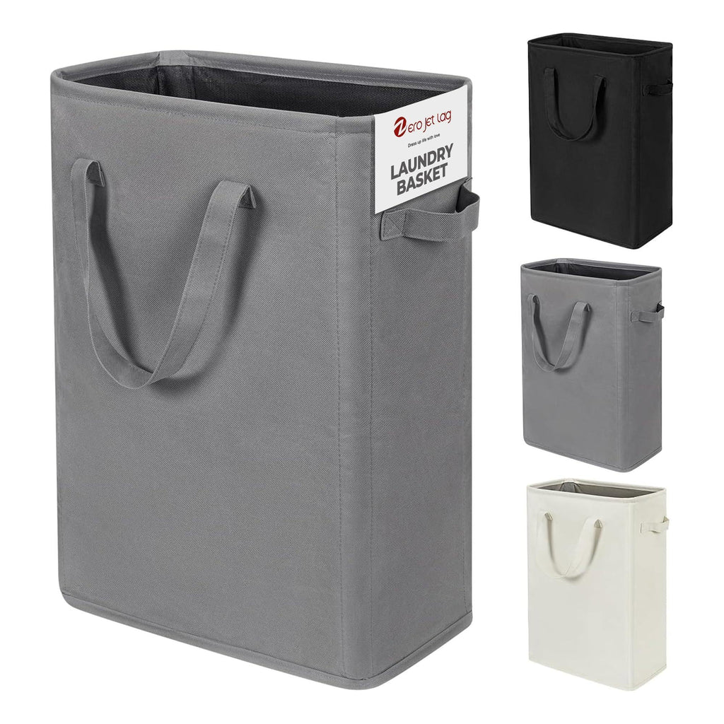 Slim Laundry Hamper With Handles Collapsible Laundry Basket Thin Dirty Clothes Basket Narrow Laundry Bag Foldable Dirty Cloth Hamper 45L (21 inchesGrey)