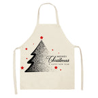 Christmas Deer Art Pattern Female Cleaning Home Cooking Kitchen Apron Chef Ear Cotton Linen