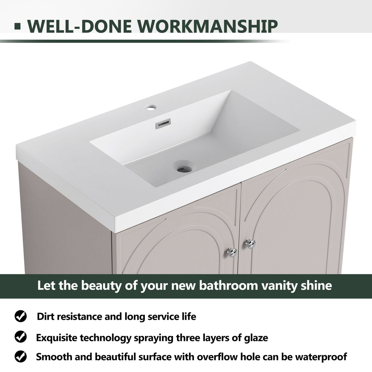 Contemporary Freestanding Bathroom Vanity With Resin Sink & Soft-Close Cabinet Doors