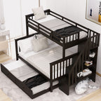 Bunk Bed With Twin Size Trundle, Storage And Guard Rail For Bedroom