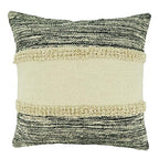 Fennco Styles Stripe Chindi Design Cotton Decorative Throw Pillow 20" W X 20" L – Black & Natural Textured Cushion for Couch, Sofa, Bedroom, Living Room and Office Décor