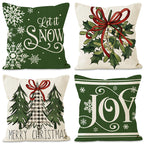 Green Christmas Pillow Cover Linen Printed Pillow Cover Holiday Living Room Bedroom Decoration Cushion Cover