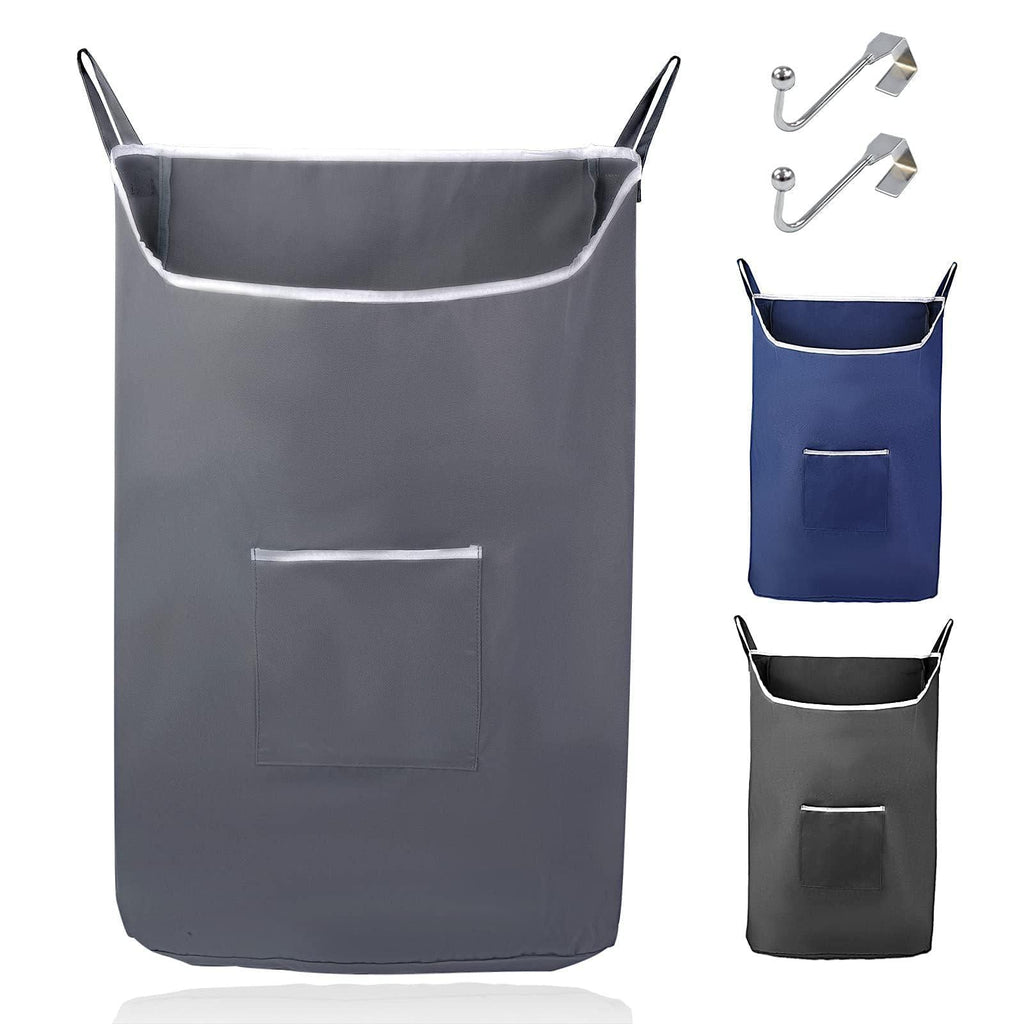 The Fine Living Co. X Large Hanging Laundry Hamper with Over Door Hooks & Adhesive Durable Space Saving Laundry Bag with Zipper and Wide Open TopHanging Dorm Laundry Hamper 20 x3.75 x31  (Grey XL)