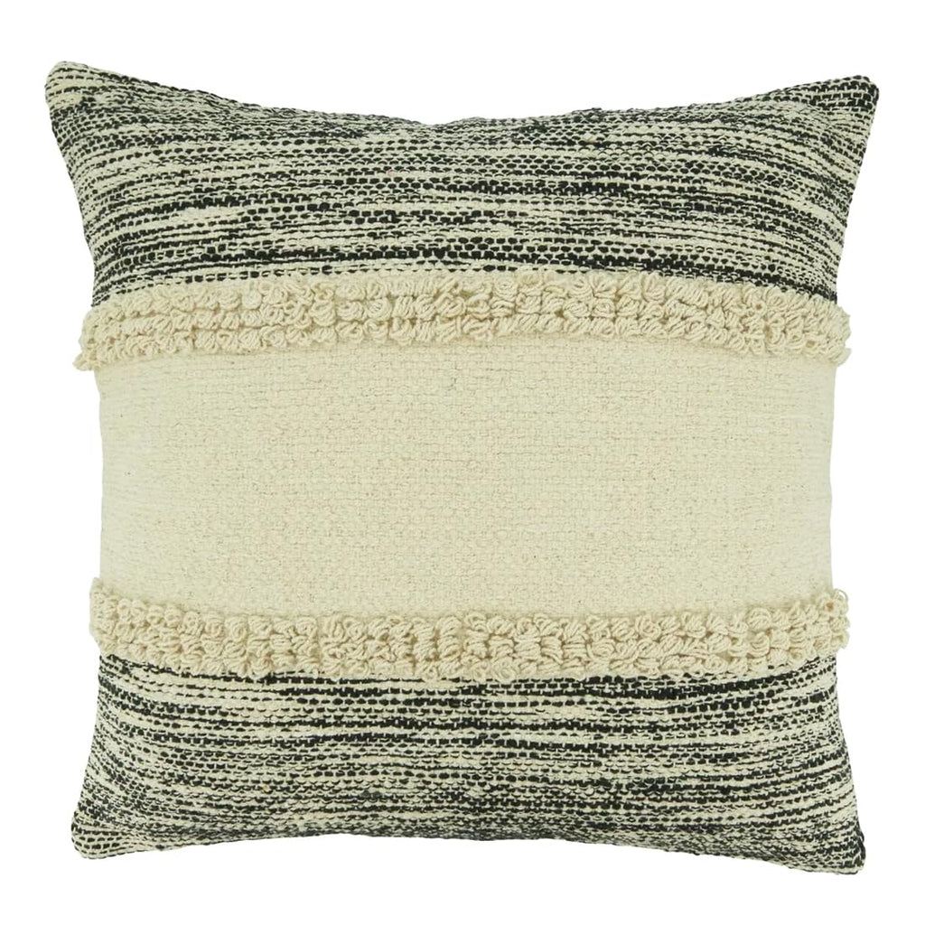Fennco Styles Stripe Chindi Design Cotton Decorative Throw Pillow 20" W X 20" L – Black & Natural Textured Cushion for Couch, Sofa, Bedroom, Living Room and Office Décor