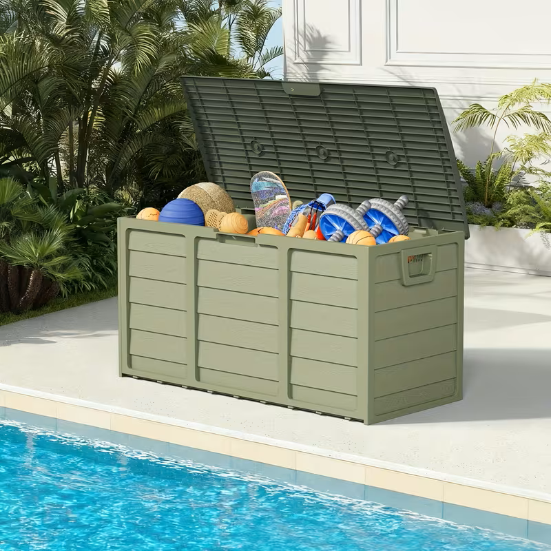 75 Gallon Heavy-Duty Outdoor Deck Box – Waterproof Patio Storage Box with Hinged Lid, Lockable & Easy Assembly