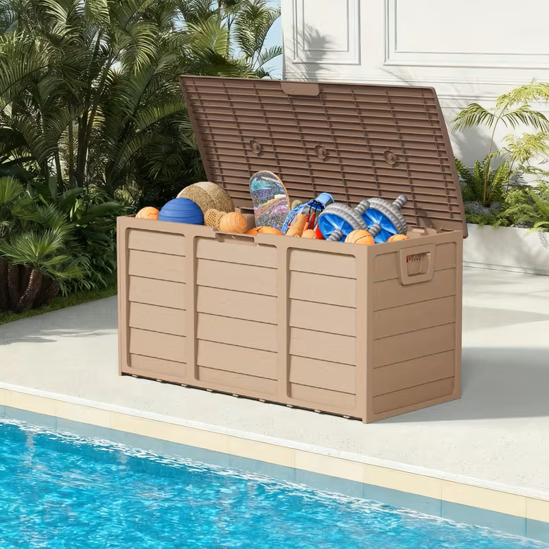75 Gallon Heavy-Duty Outdoor Deck Box – Waterproof Patio Storage Box with Hinged Lid, Lockable & Easy Assembly