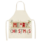 Christmas Deer Art Pattern Female Cleaning Home Cooking Kitchen Apron Chef Ear Cotton Linen