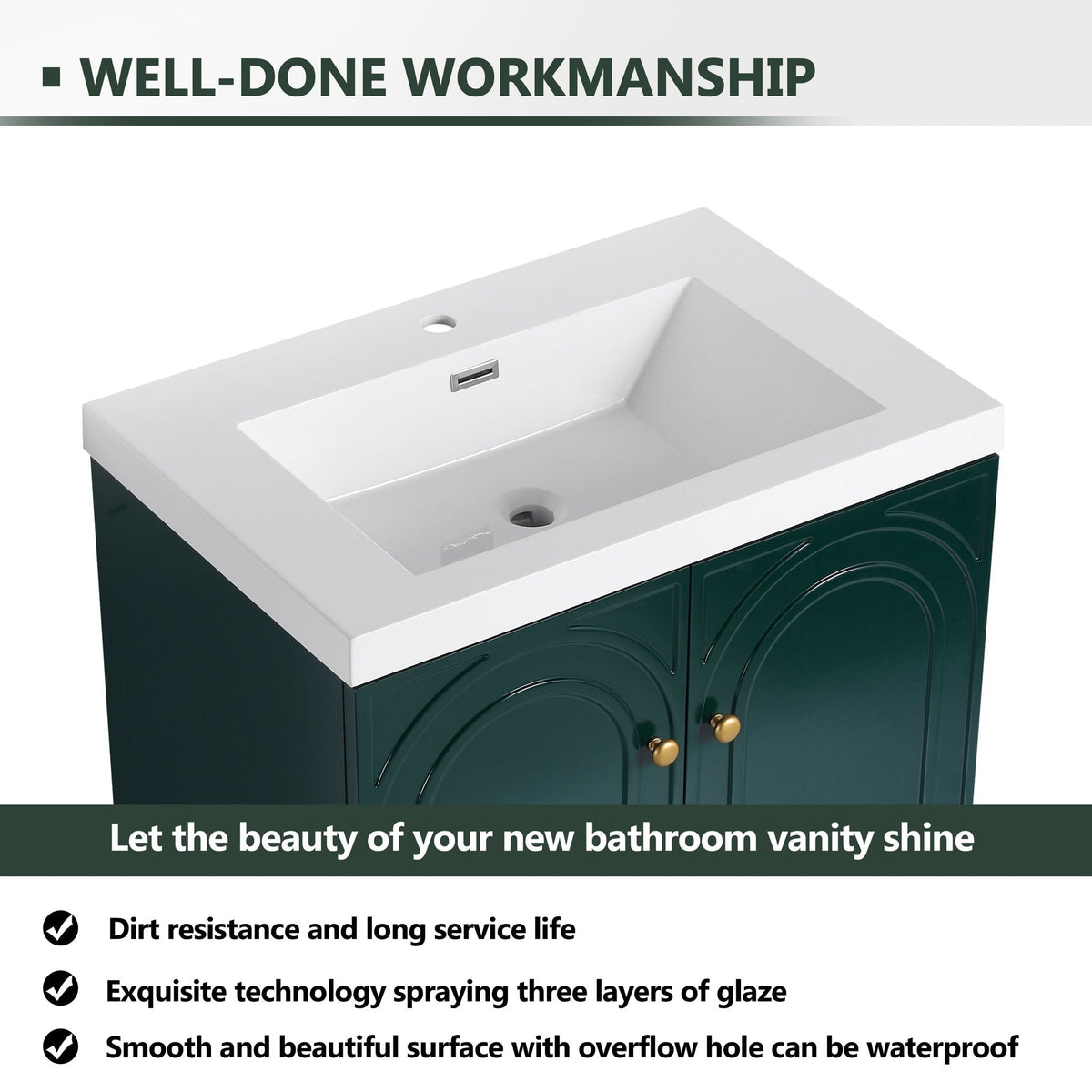 Contemporary Freestanding Bathroom Vanity With Resin Sink & Soft-Close Cabinet Doors