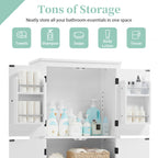 Bathroom floor storage cabinet, bathroom storage unit, 4-door independent cabinet, adjustable shelf, adaptive shelf, white