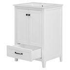 24" Bathroom Vanity with Sink, Bathroom Vanity Cabinet with One Drawer and Doors, Solid Wood and MDF, White