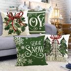 Green Christmas Pillow Cover Linen Printed Pillow Cover Holiday Living Room Bedroom Decoration Cushion Cover