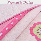 Pink Flower Garden Girl Print Reversible Quilt Bedding Set