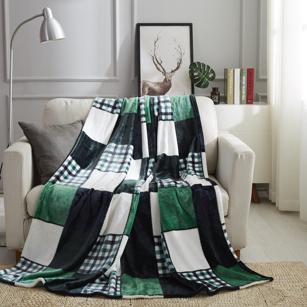 Tache Forest Green Plaid Flannel Throw Blanket (4023)