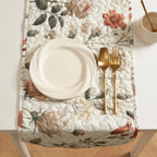 DaDalogy Enchanted Meadow Reversible Dinner Table Runner - Floral Elegance in Beige, Rose, and Soft Olive Green, Premium Soft Microfiber Quilted Table Runner