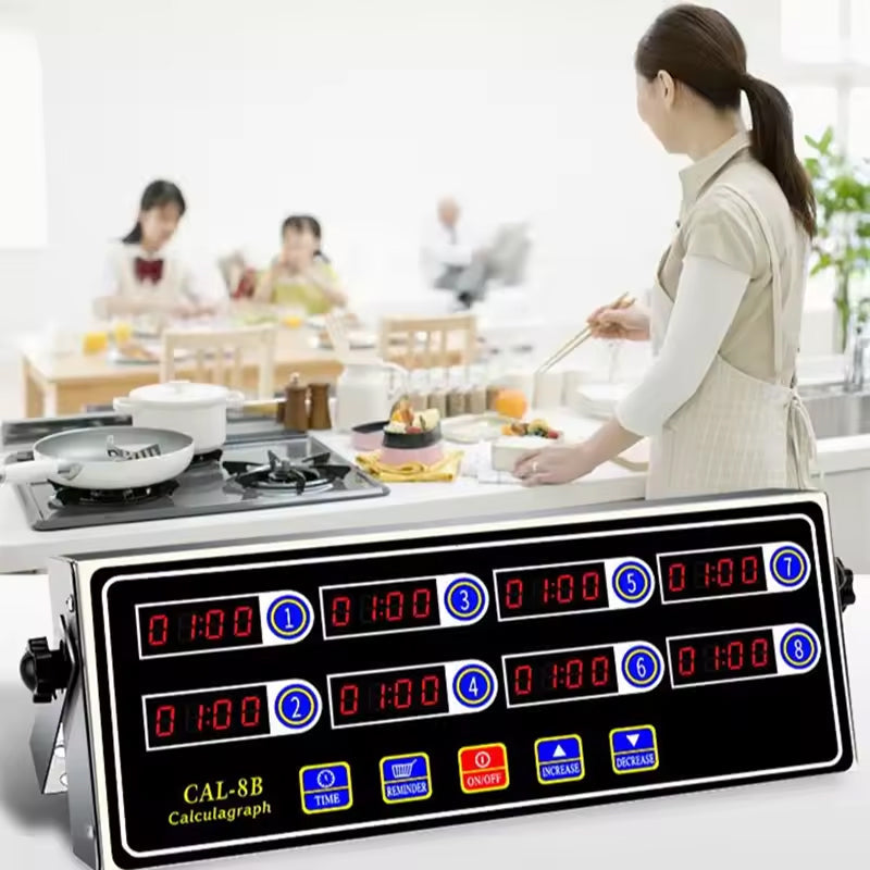 8 - Channel Calculagraph Kitchen Timer, 220V plug, shake - to - remind, 8 screens, great cooking accessory.