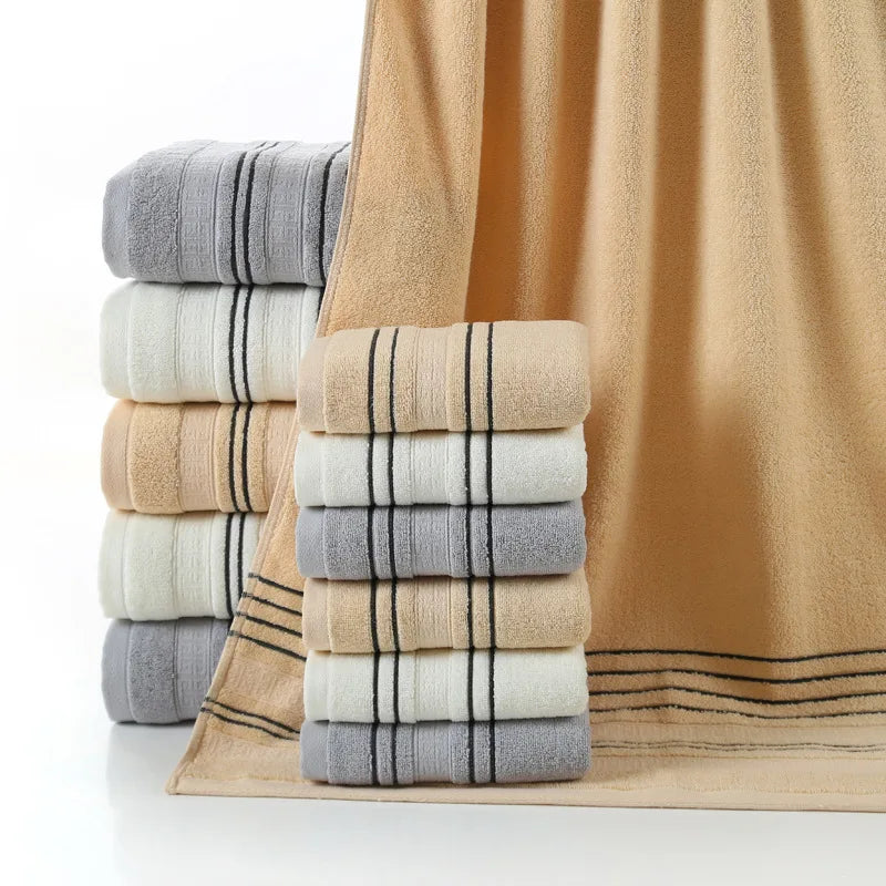 3Pieces Set Grey Cotton Towel Set for Men toalla 2pc Face Washcloth Hand Towel 1pc Bath Towel Camping Shower Towels Bathroom