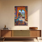 Cozy Southwestern Patio Framed Canvas Print Colorful Courtyard Best Gift Idea Home Decor Bright Seasonal Art Above Sofa Wall Art