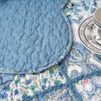 Tache Petal Dance White Blue Floral Vintage Garden Scalloped Cotton Patchwork Quilted Throw Blanket (JHW-646)