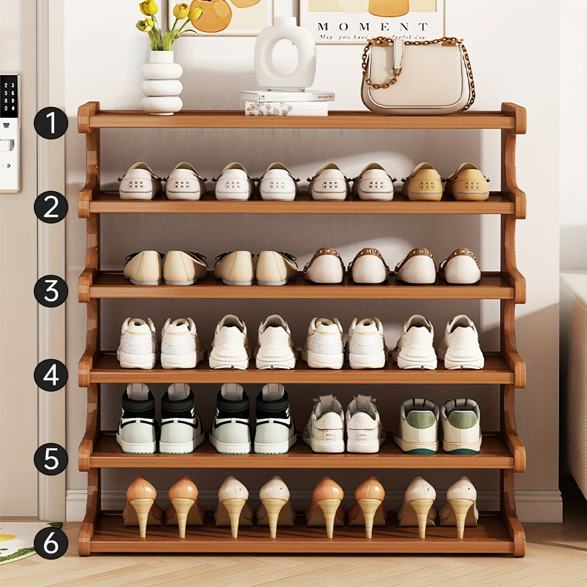 5/6 Tier Bamboo Shoe Rack Organizer Wooden Shelf Entryway Space Saving