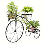 Metal Bicycle Planter 3 Tier Tricycle Flower Plant Stand Parisian Style Flower Display Stand Cart For Home Decor Patio Garden Flower Shop Indoor Outdoor