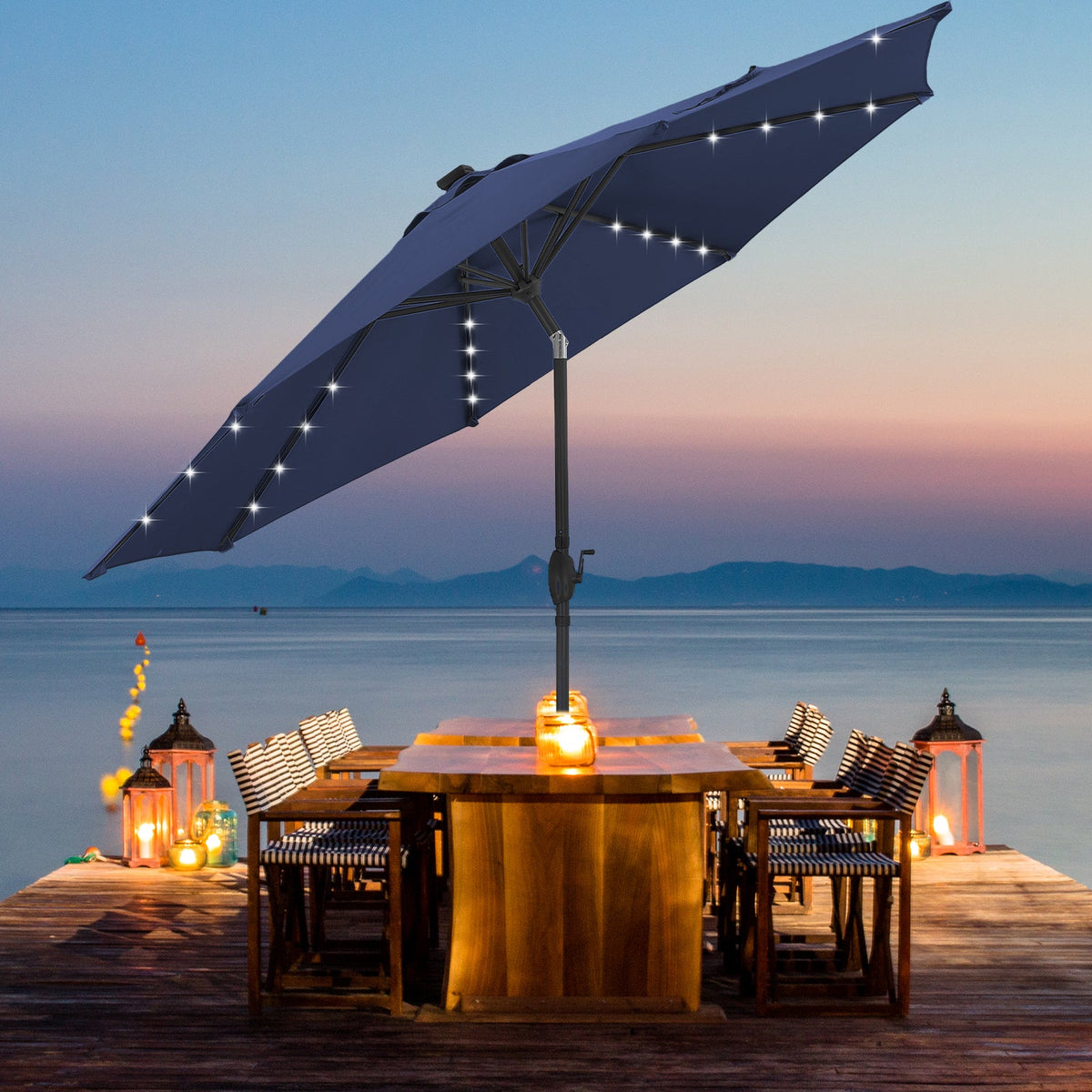 Ainfox 10ft Solar Patio Umbrella Outdoor Umbrella Market Umbrella With Decorative Pattern Umbrella