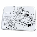 Dish Drying Mat - Print of Retro Mom In Kitchen Cooking Retro