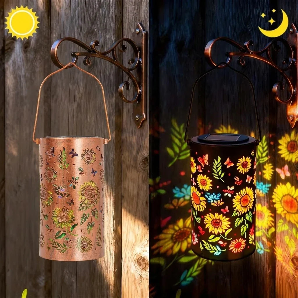 Colorful Solar Lanterns Outdoor Garden Decoration Sunflower Solar Glow Lantern Metal Hanging Solar Powered Light for Patio Lawn