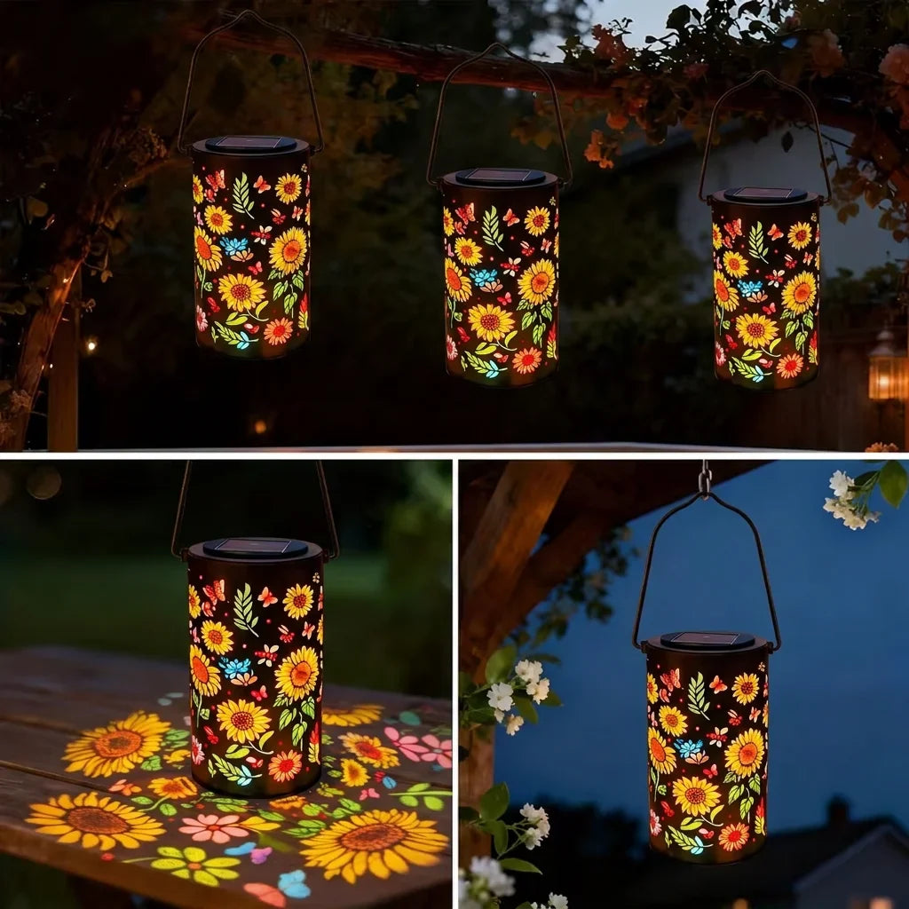 Colorful Solar Lanterns Outdoor Garden Decoration Sunflower Solar Glow Lantern Metal Hanging Solar Powered Light for Patio Lawn