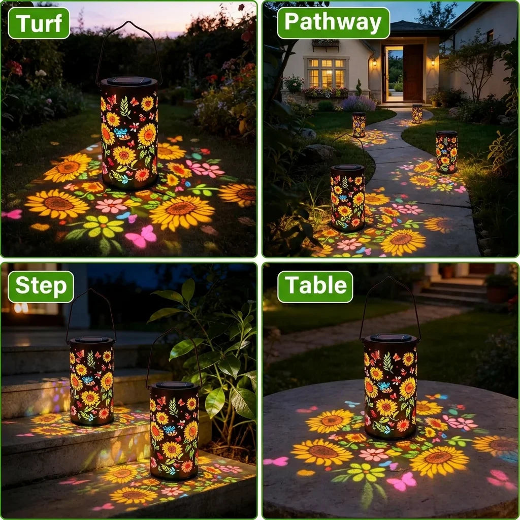 Colorful Solar Lanterns Outdoor Garden Decoration Sunflower Solar Glow Lantern Metal Hanging Solar Powered Light for Patio Lawn