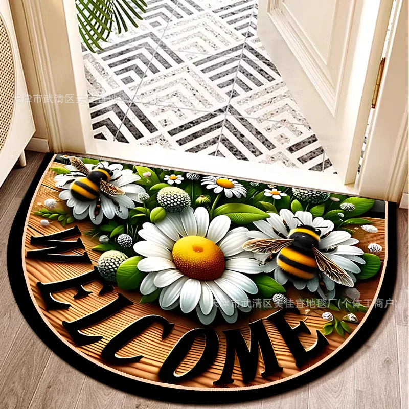VIKAMA Flower Floor Mats Half Circle Printed Floor Mats Entryway Floor Mats Bathroom Door Mats Dirty Resistant Floor Mats